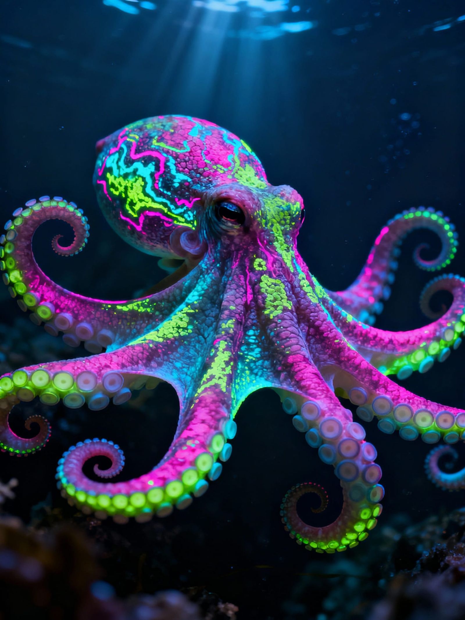 Bioluminescent Octopus in Deep Sea Macro Photography