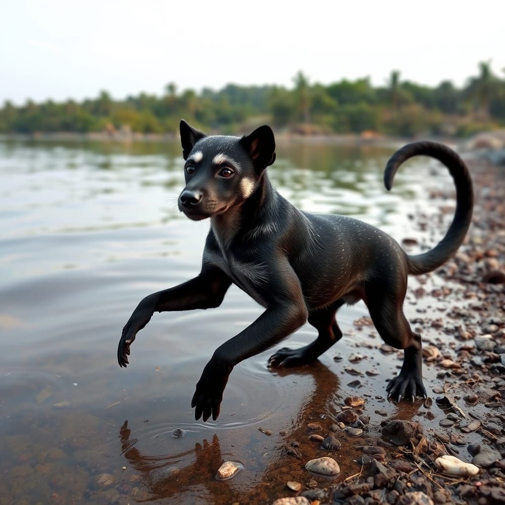 Aquatic Dog-Monkey Creature on Mexican River Shore