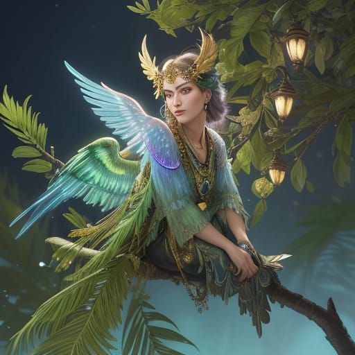 Bioluminescent Bird in Art Nouveau 3D Render