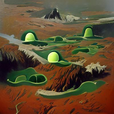 Surreal Alien Planet Landscape with Nebula