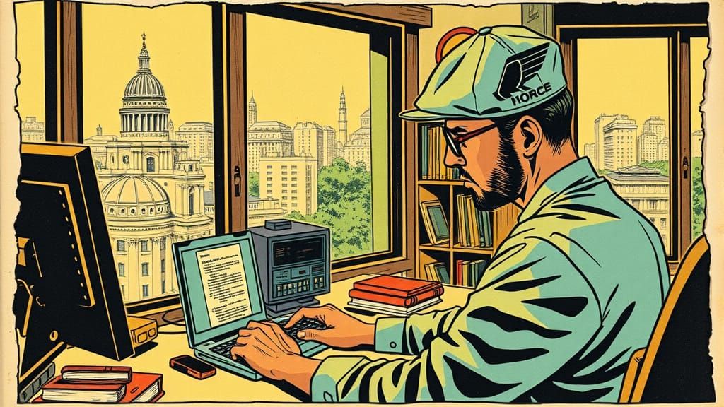 Faded Sci-Fi Comic Book Panel Depicting a 1950s-Style Oaxaca...