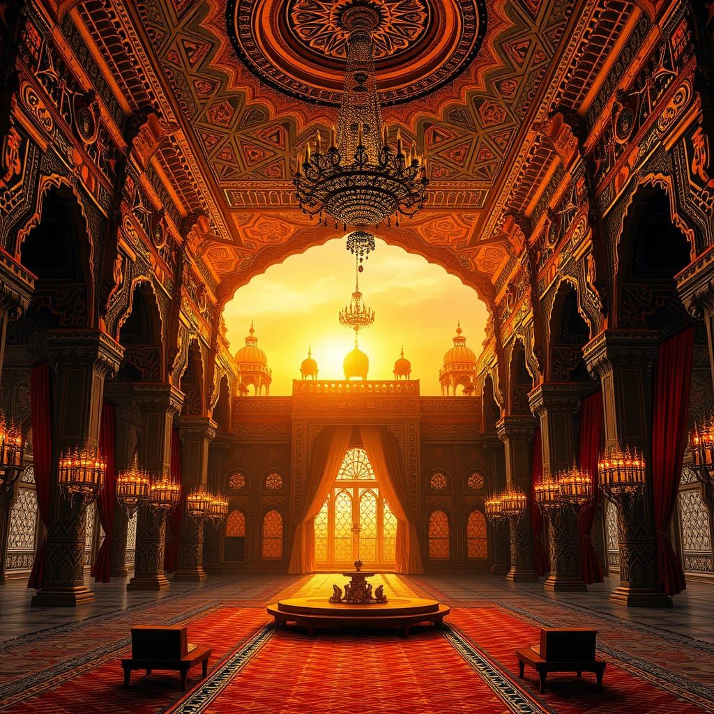 Majestic Pakistani Wedding Hall in Vibrant, Expressionist St...