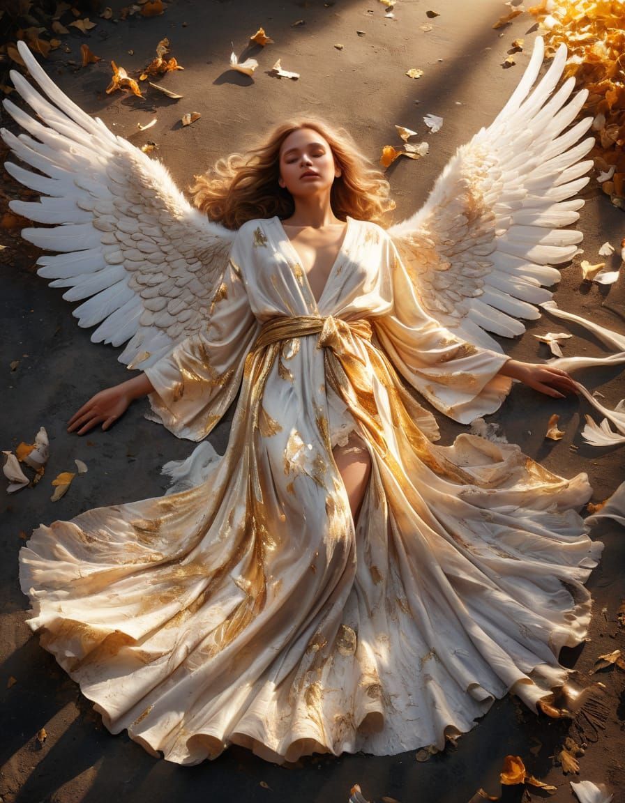 Torn Angel Wings in Oil Painting