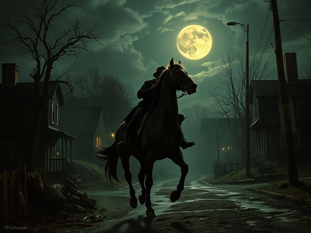 Paul Revere Rides Through Colonial Town at Night in Eldritch...