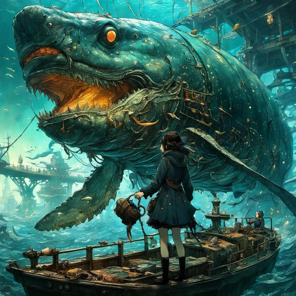 Girl and Leviathan: Vibrant Anime Fantasy Art