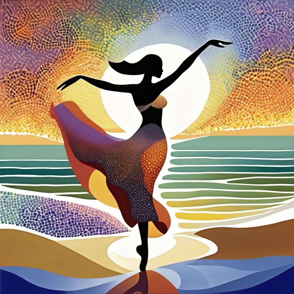 Surreal Beach Dervish in Dreamy Pointillist Style