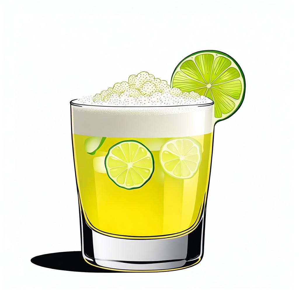 Pale Yellow Drink with Lime Garnish Line Art