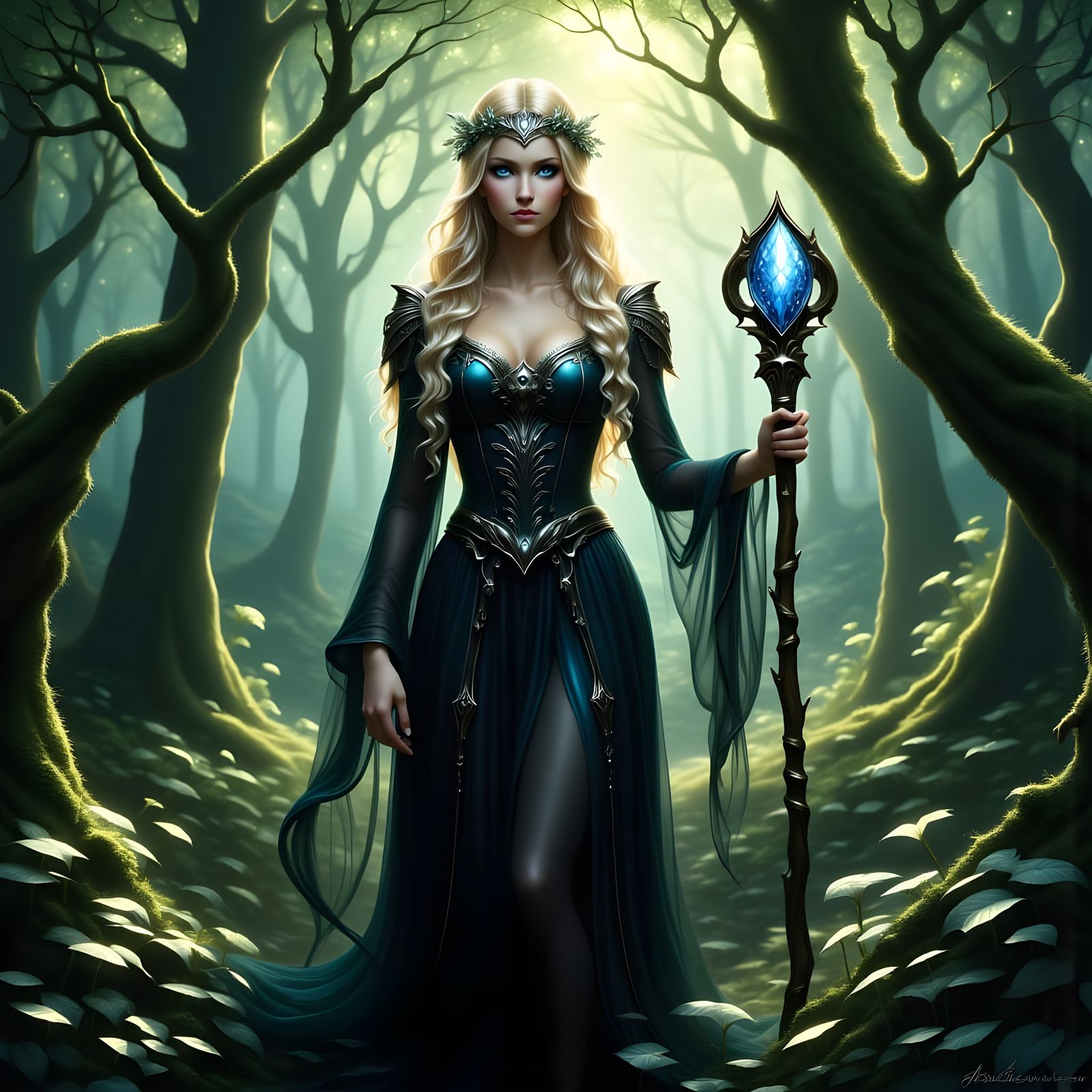 Striking Norse Goddess in Overgrown Forest Dell