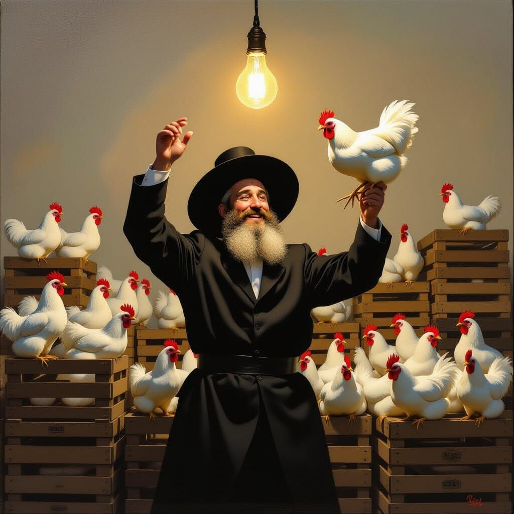 Orthodox Man Spins Chicken Under Bare Bulb