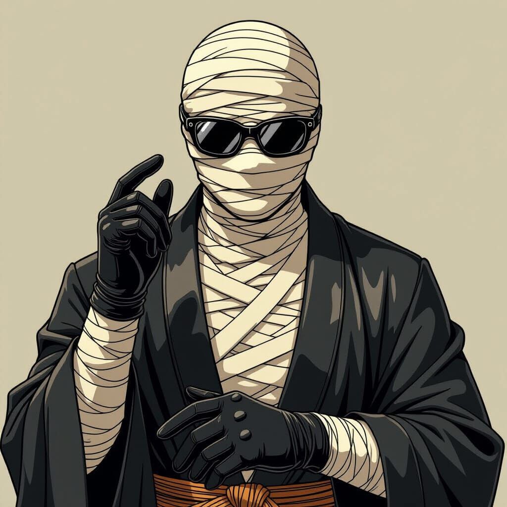 Mummy Man in Versace Robe with Antique Glasses