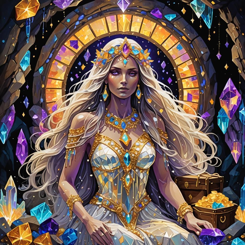 Crystal Cave Goddess in Blacklight Paint Style