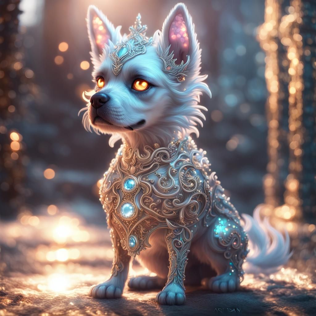 Fantasy Dog with Metallic Details in Surreal Style
