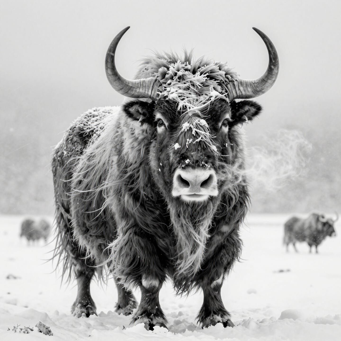 Musk Ox in Arctic Blizzard Graphite Drawing