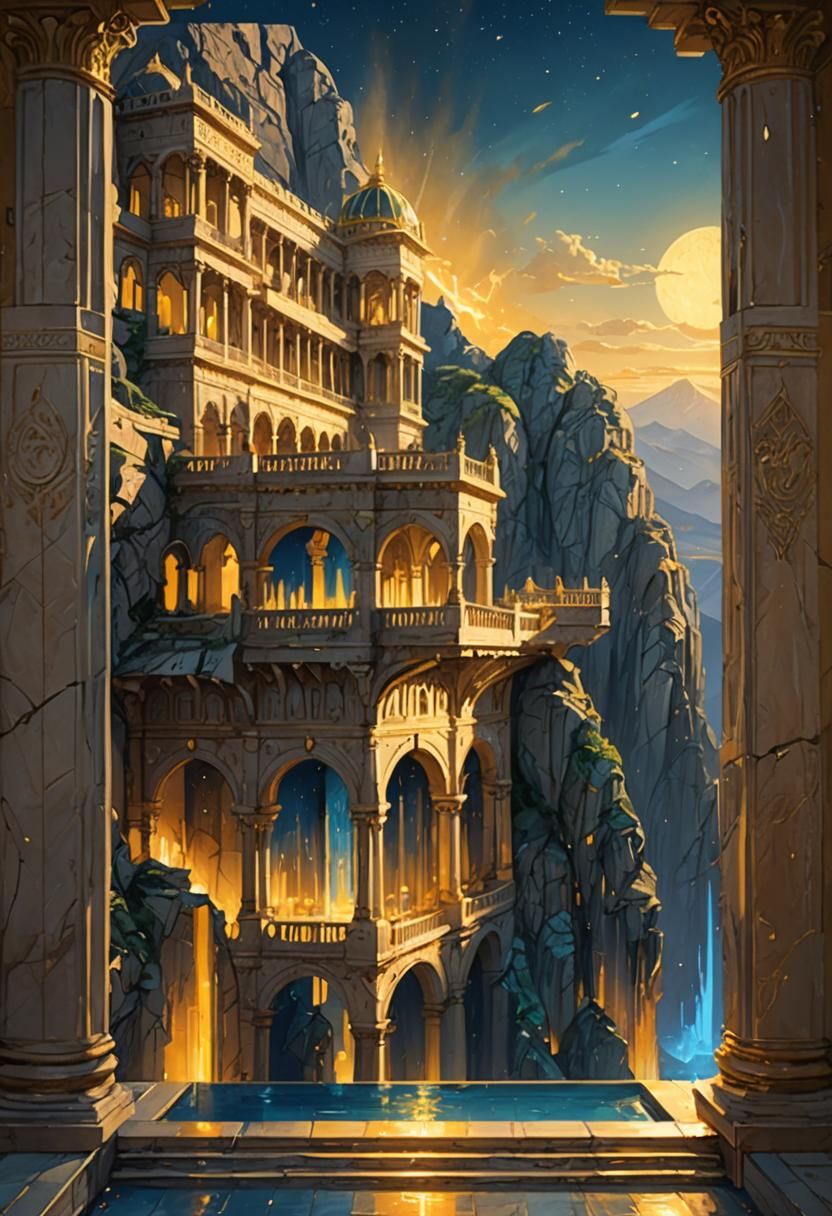 Fantastical Night Palace Concept Art in 8k