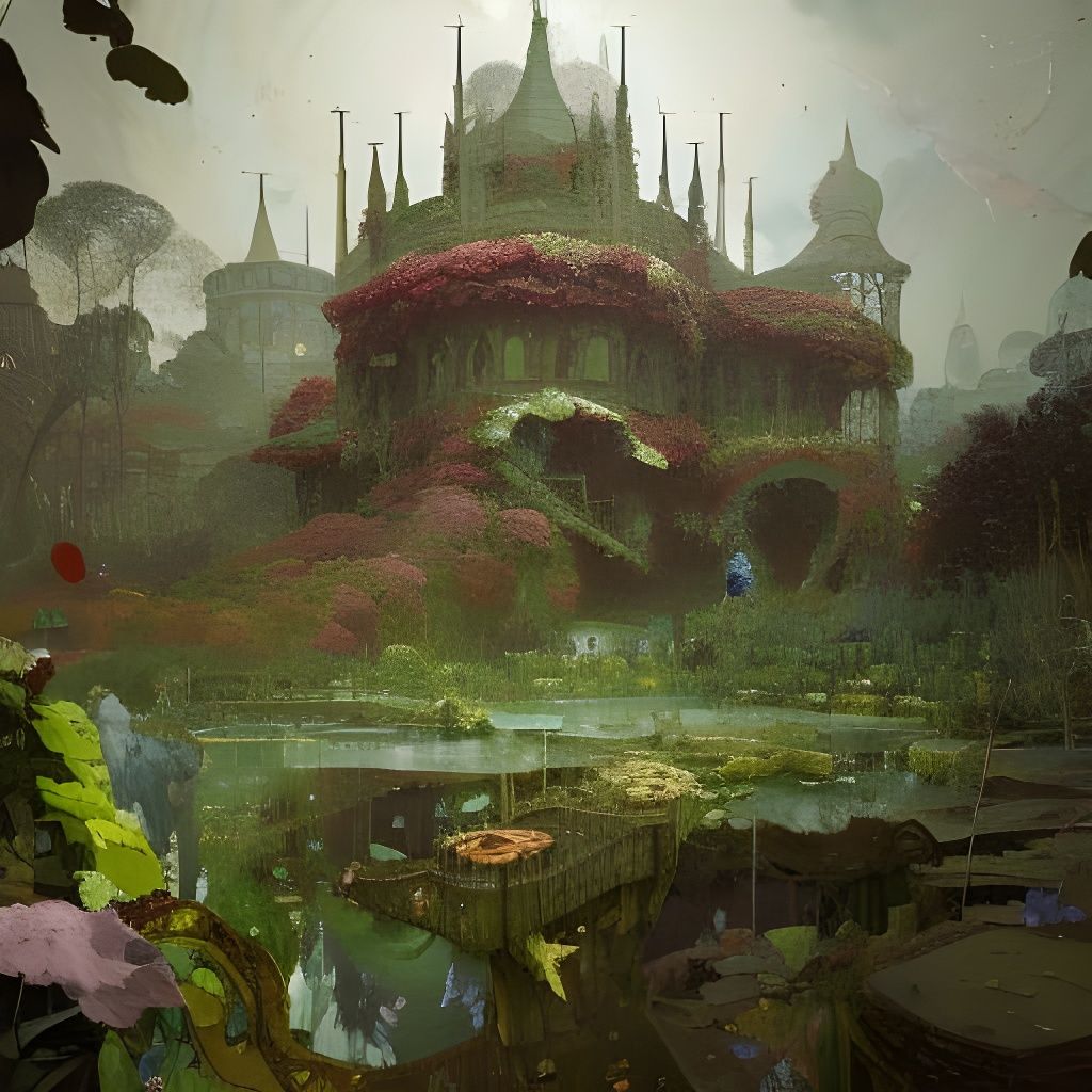 Overgrown Palace in Detailed Fantasy Art Style