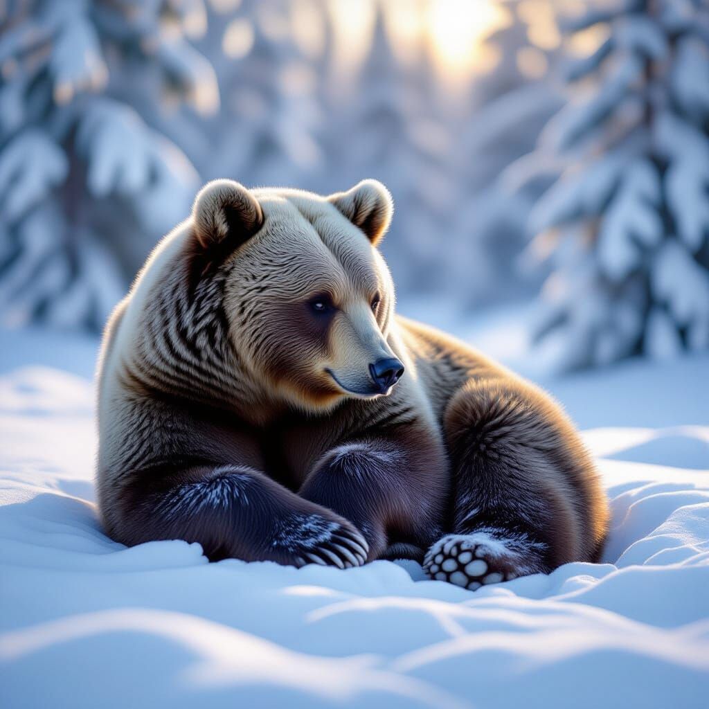 Bear in Snow, Ethereal Winter Landscape