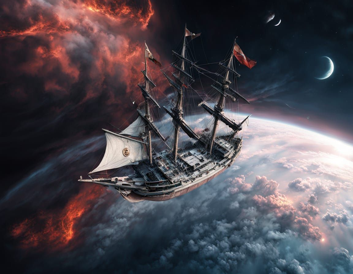 Spanish Galleon Navigates Nebula in Cinematic Photo