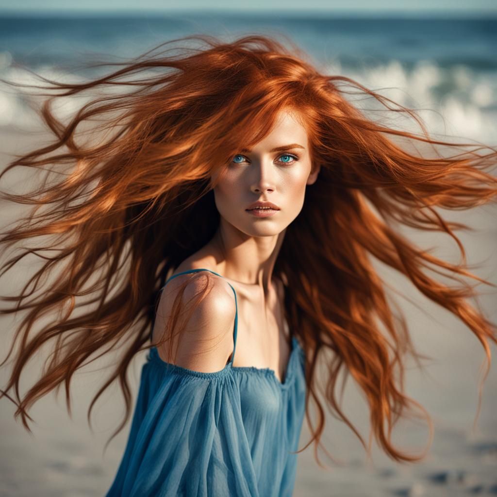 Sensual Redhead on Windy Beach