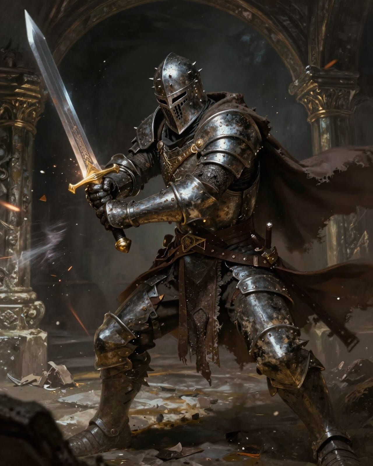 Knight's Crushing Blow in Dramatic Fantasy Art