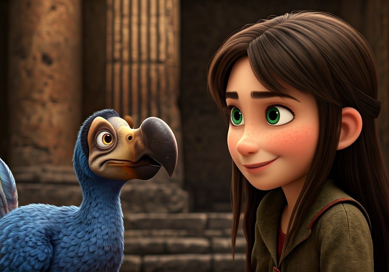 Girl in Ancient Pompeii with Cute Dodo in Disney-Inspired 3D...