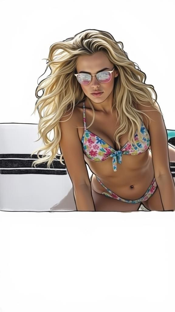 Woman Surfing in Impressionist Style