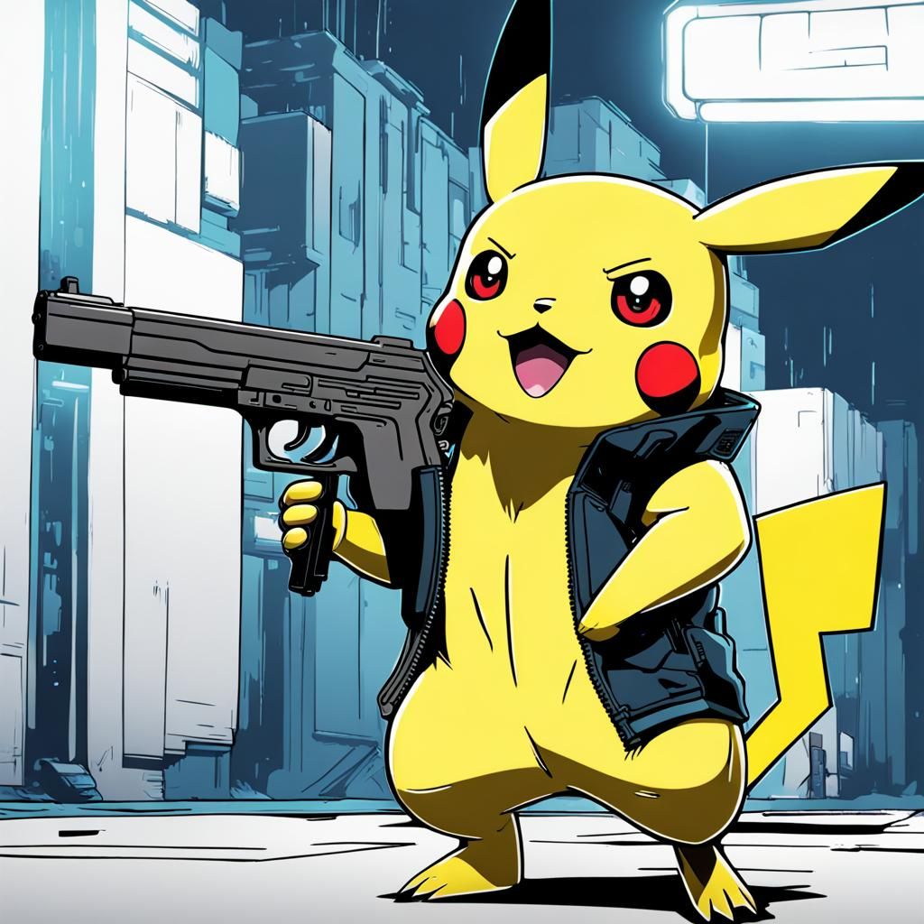 Pikachu with Gun in Cyberpunk 2099 Style