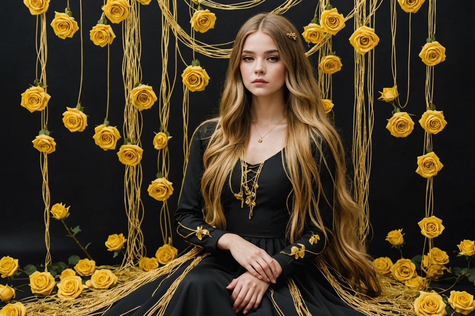 Golden Girl with Roses: Ethereal AI Art