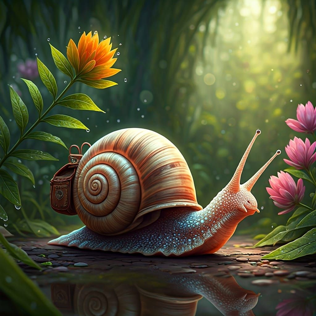 Snail's Garden Adventure: A Digital Watercolor Illustration