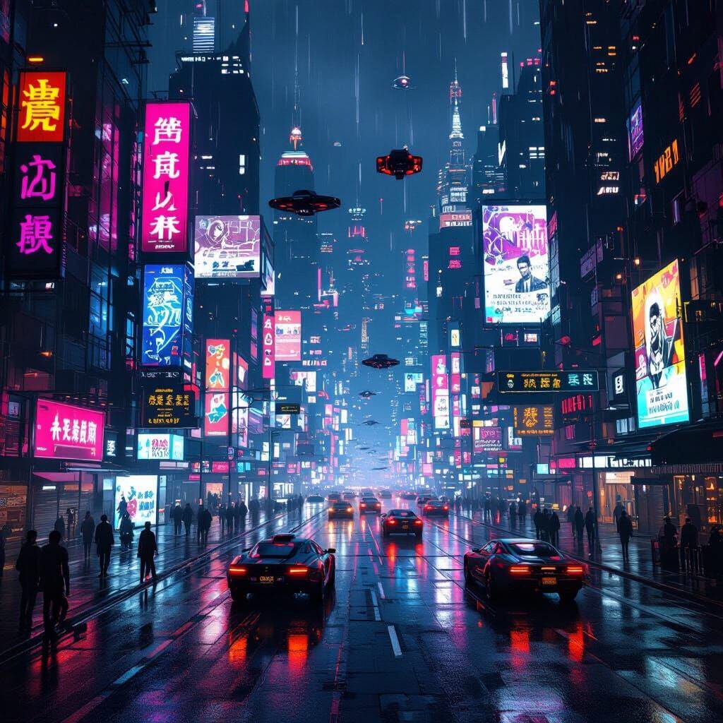 Neon Cyberpunk Metropolis at Night in Cinematic Detail