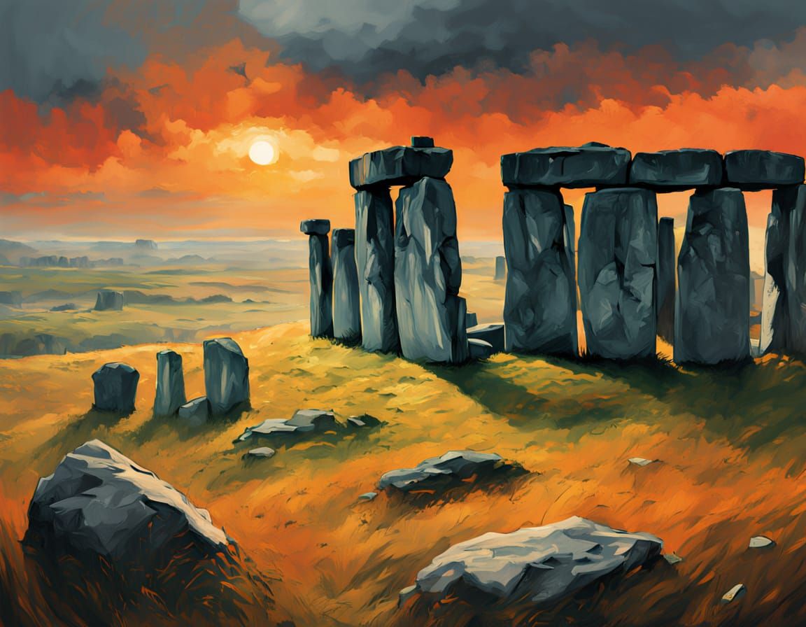 Ethereal Stonehenge Sunset on Cliffside
