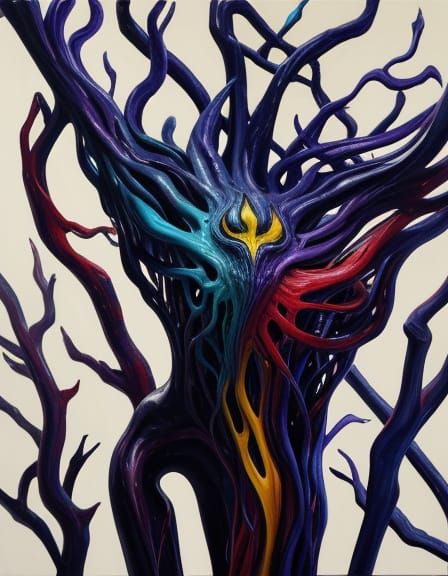 Expressive Surrealist Painting of Distorted Figure in Oil