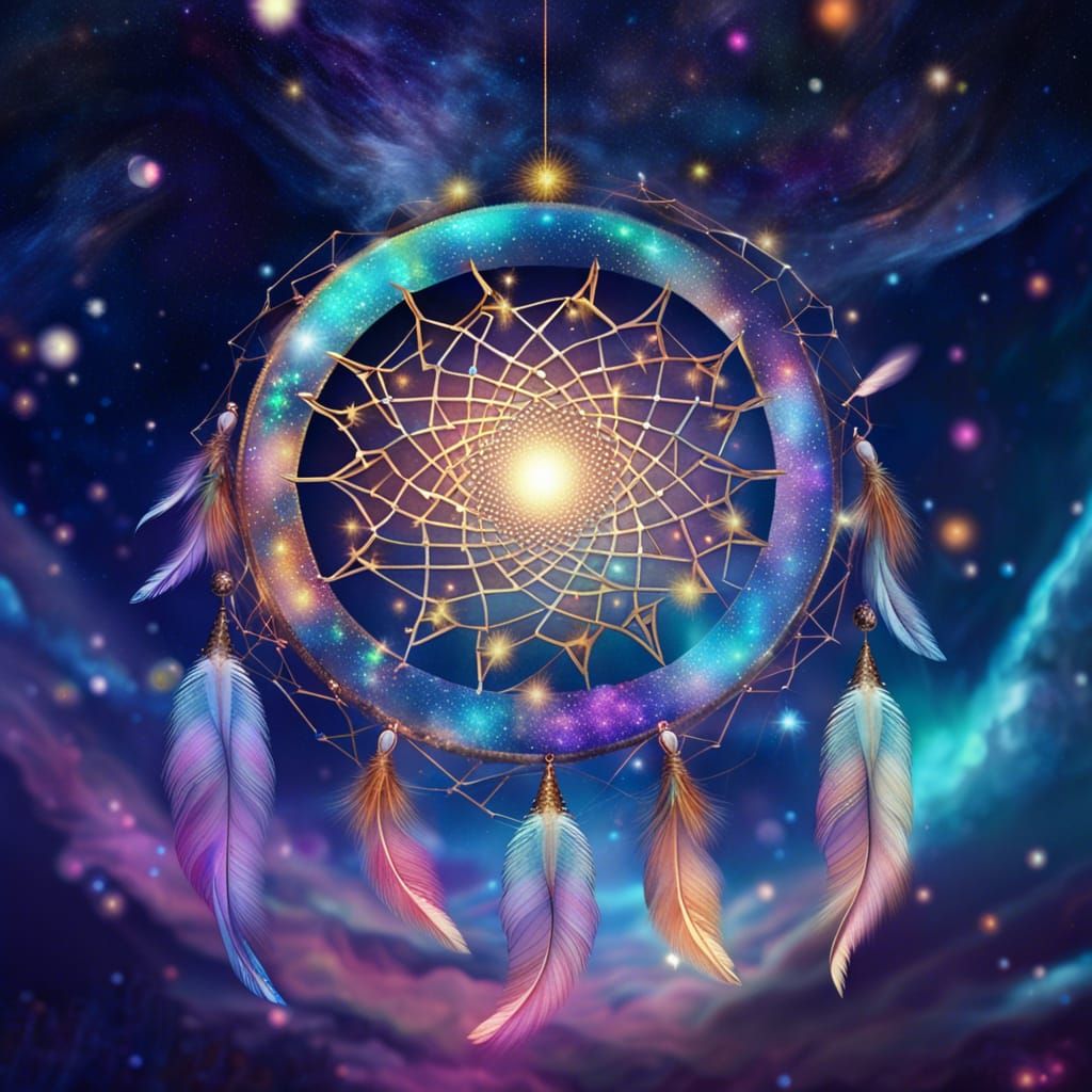 Starry Dream Catcher Above Earth, Cosmic Illustration