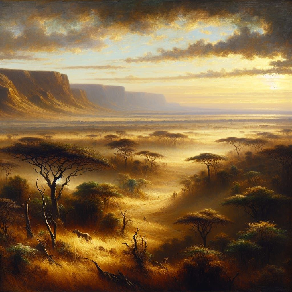 Savannah Landscape in Romantic Oil Painting Style