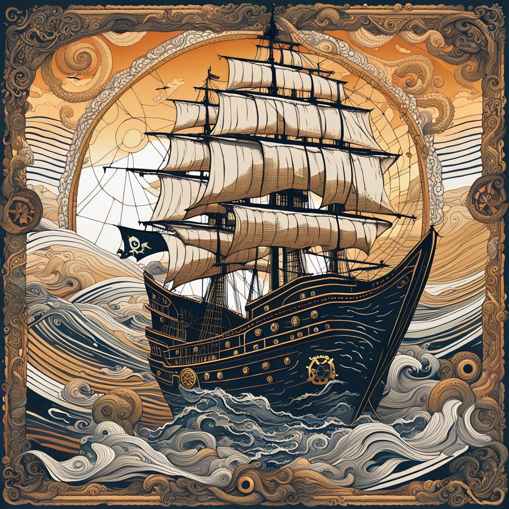 Pirate on Deck: Vector Art with Zentangle Details