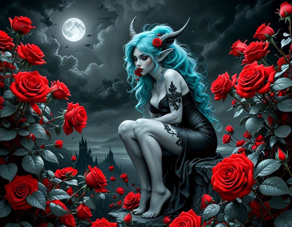 Mischievous Troll Sniffing Roses: Graphite Pencil Drawing