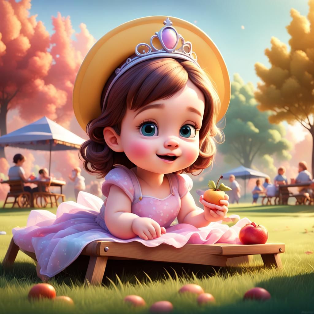 Baby Princess Picnic in Park: 3D Digital Art