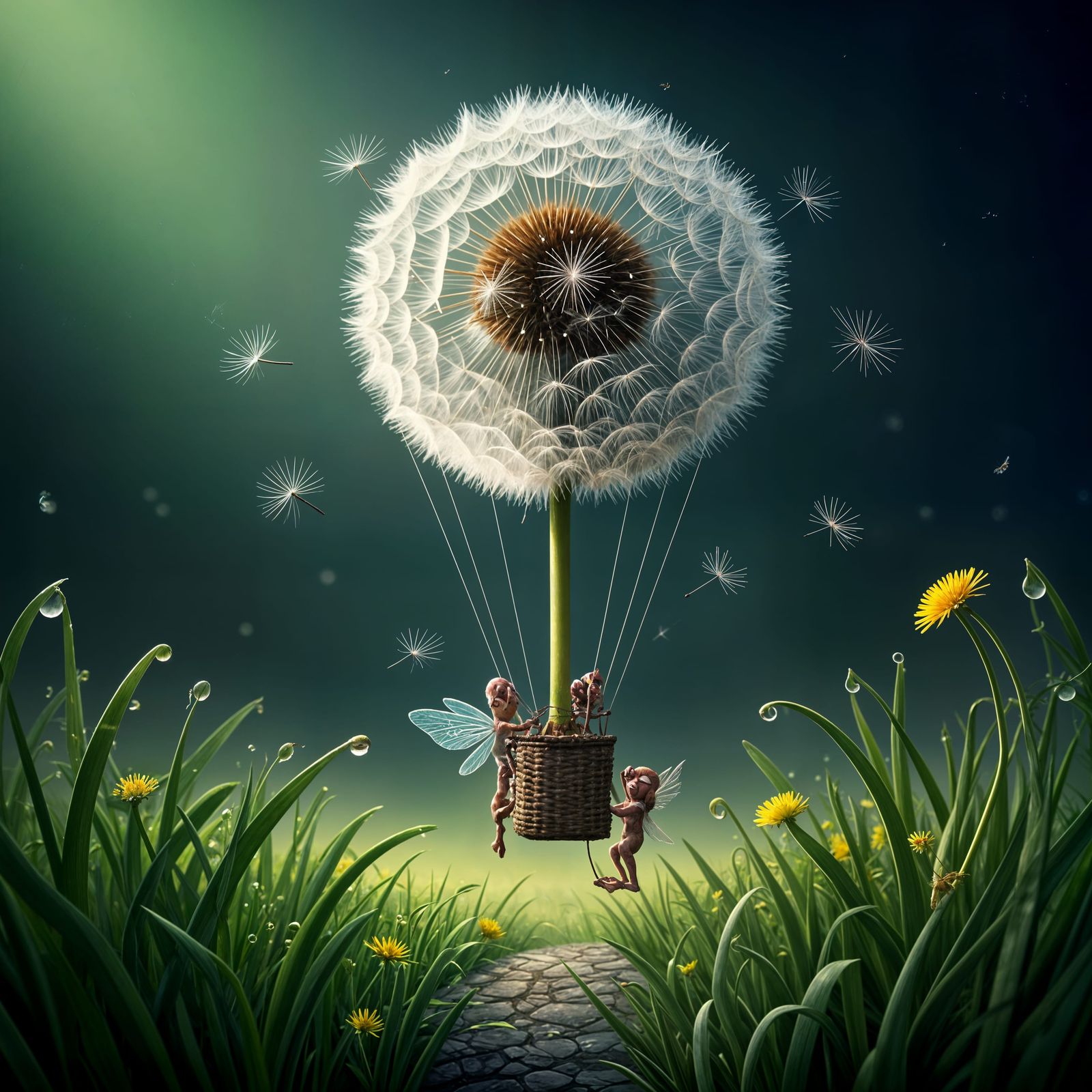 Tiny Winged Creatures Build Dandelion Fluff Balloon