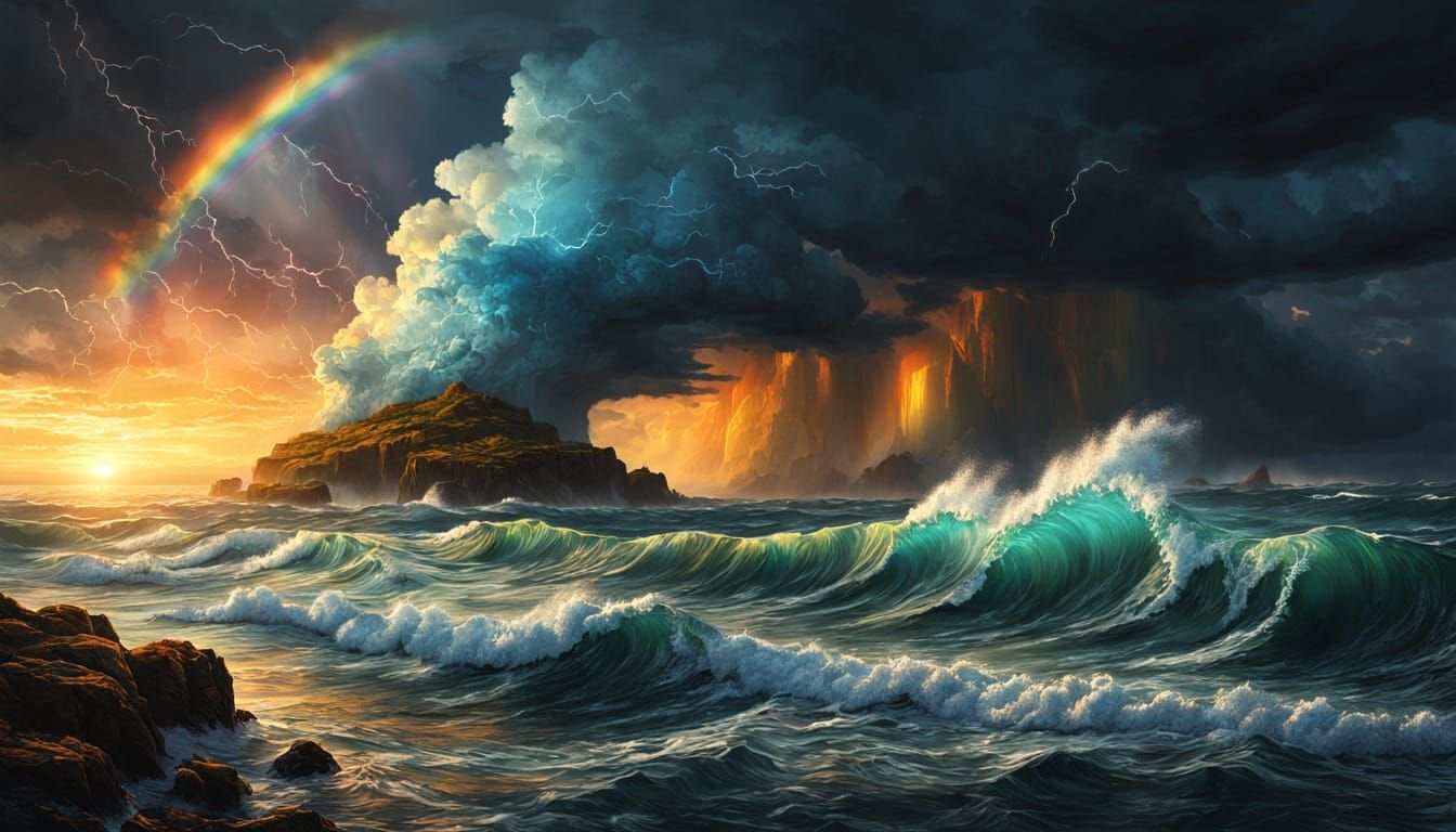 Nature's Symphony Over Stormy Seas Digital Painting