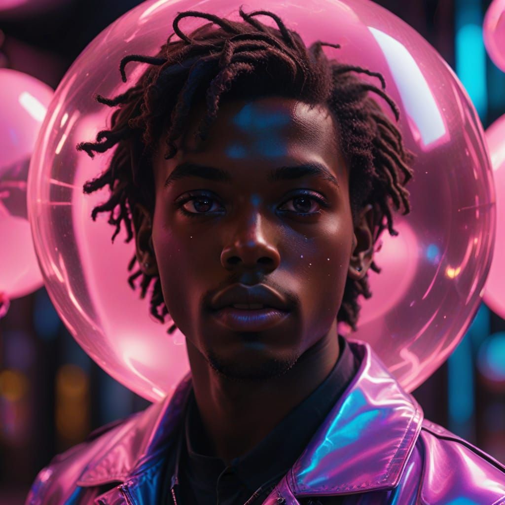 Neon Dreamboy Blows a Glowing Pink Bubble