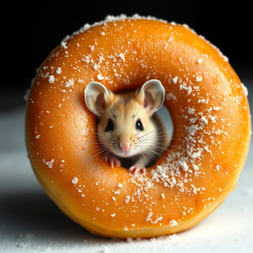 Mouse Peeks Out From Frosted Doughnut