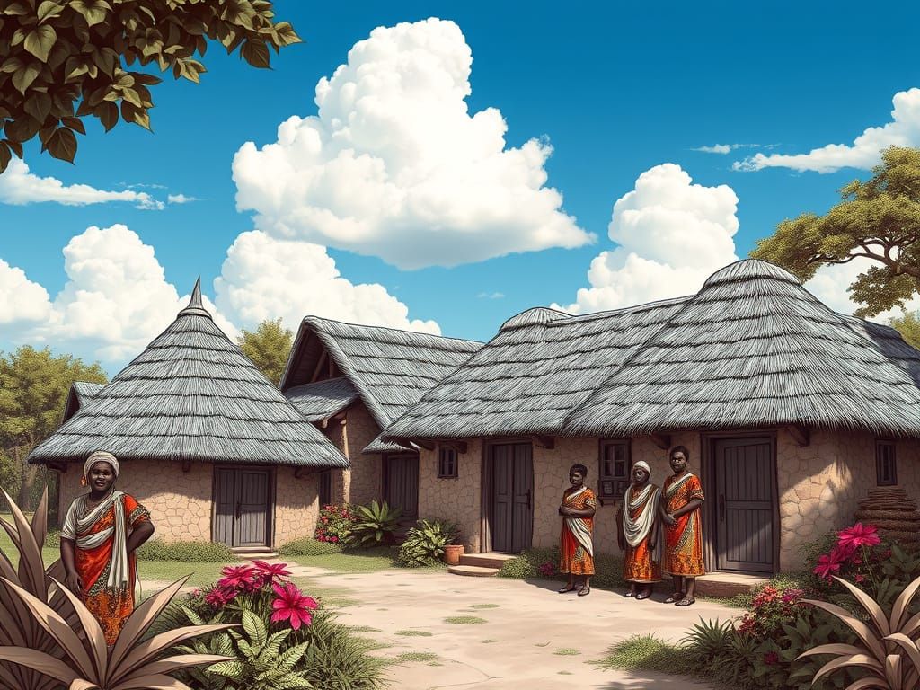 Traditional African Village in Monochromatic Color Scheme