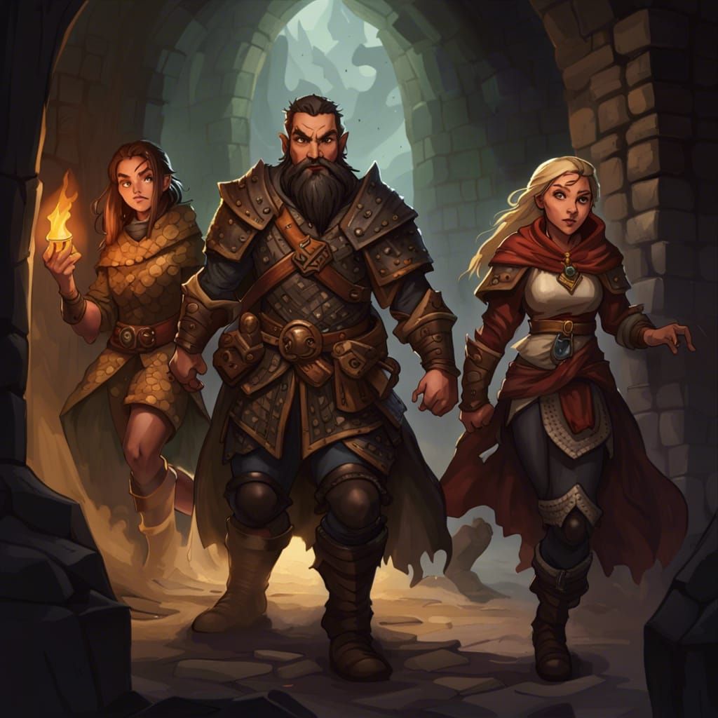 D&D Adventure Party Approaches Dark Dungeon