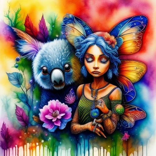 Fairy and Koala in Aboriginal Dot Art Style