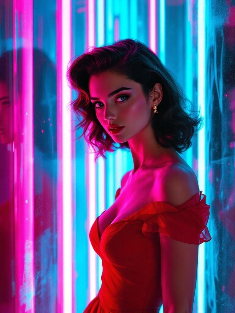 Cyberpunk Neo-Tokyo Light Installation in Impressionist Styl...