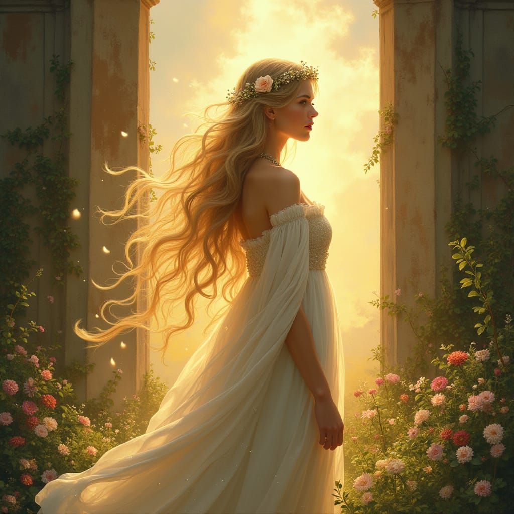 Ethereal Goddess of Dawn in Renaissance-Inspired Splendor