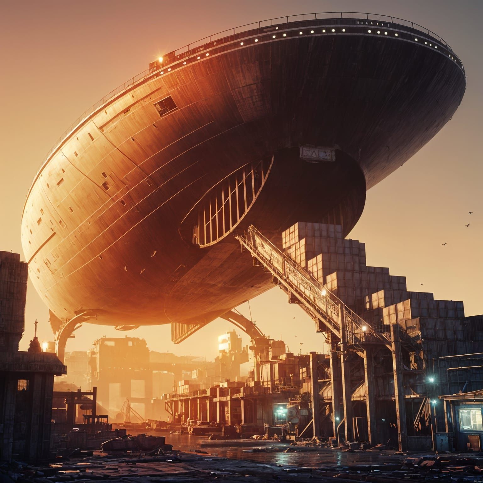 Glowing Cargo Ship Brings Hope to Abandoned Alien Town