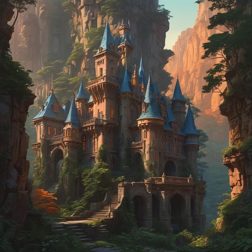 Majestic Castle in Lush Forest: Matte Painting