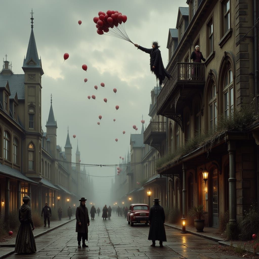 Somber Holiday Celebration in Quaint European Town Square