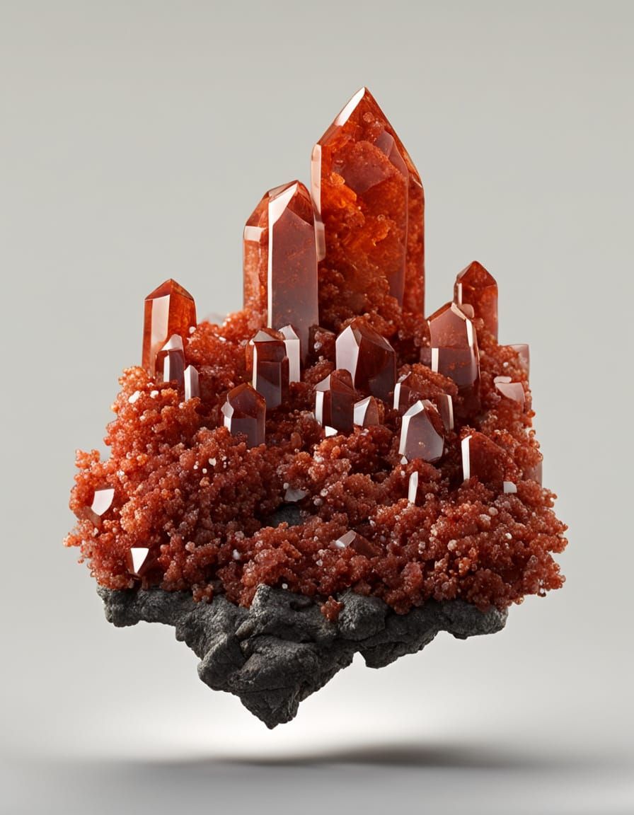 Vibrant Red Vanadinite Crystals in a Geode