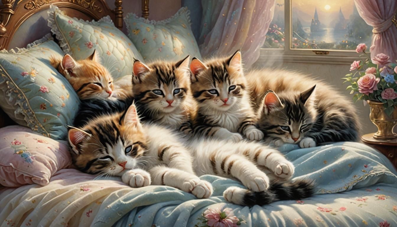 Kittens Asleep: Ethereal Fantasy by Kinkade